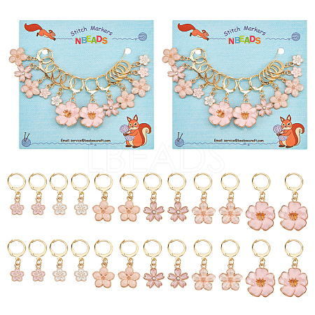 12Pcs 6 Style Alloy Enamel Sakura & Peach & Plum Blossom Charm Locking Stitch Markers HJEW-PH01645-1