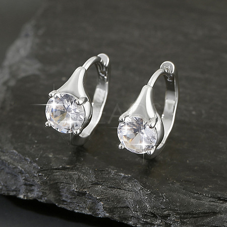 Brass Pave Clear Cubic Zirconia Hoop Earrings WGEEE3C-02-1