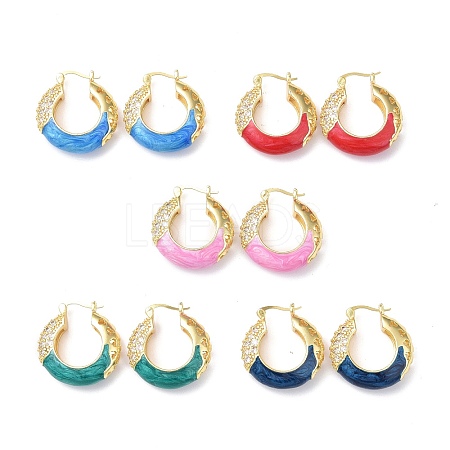 Enamel Hoop Earrings with Clear Cubic Zirconia EJEW-F306-09G-1
