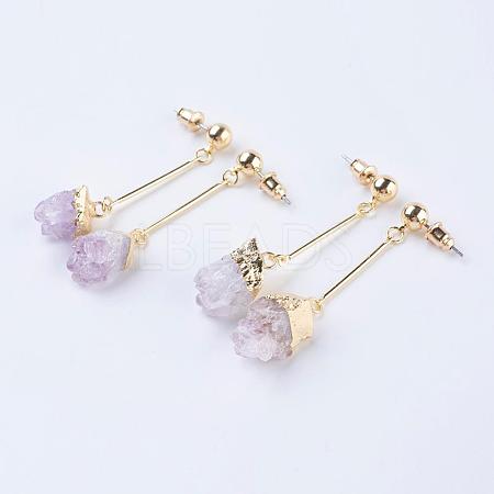 Rough Natural Amethyst Dangle Stud Earrings EJEW-P145-01G-1