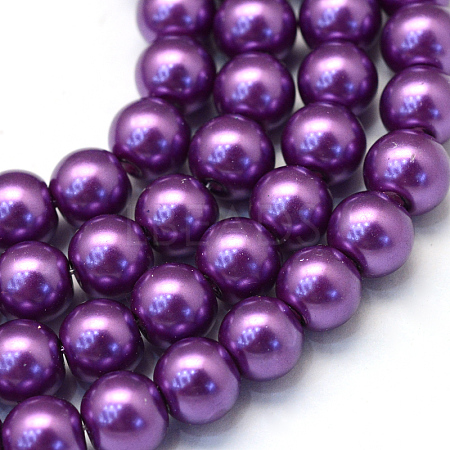 Baking Painted Pearlized Glass Pearl Round Bead Strands HY-Q330-8mm-37-1