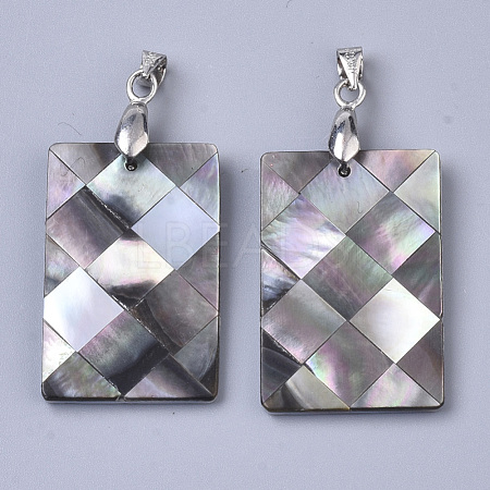 Single-Sided Natural Black Lip Shell and White Shell Pendants SSHEL-N034-32B-1