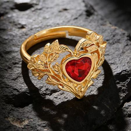Alloy Rhinestone Heart with Leaf Cuff Open Rings for Women WG7A7E7-01-1