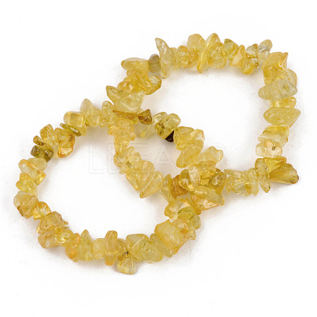 Unisex Chip Natural Citrine(Dyed & Heated) Beaded Stretch Bracelets BJEW-S143-31-1