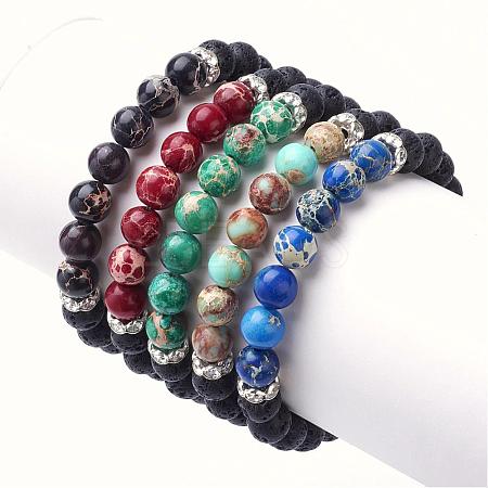 Natural Imperial Jasper(Dyed) & Lava Rock Stretch Bracelets BJEW-JB02755-1