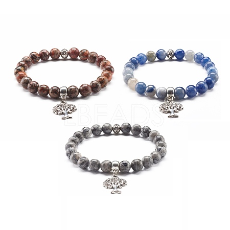 Natural Mixed Stone Round Beads Stretch Bracelet for Girl Women BJEW-JB06930-1