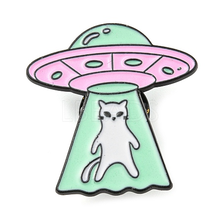 Spacecraft wit Cat Alloy Enamel Pin Broochs AJEW-Z023-06EB-1