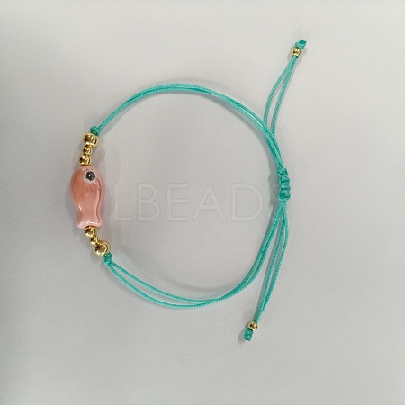 Braided Porcelain Fish Charm Adjustable Bracelets LS-JI6734-6-1