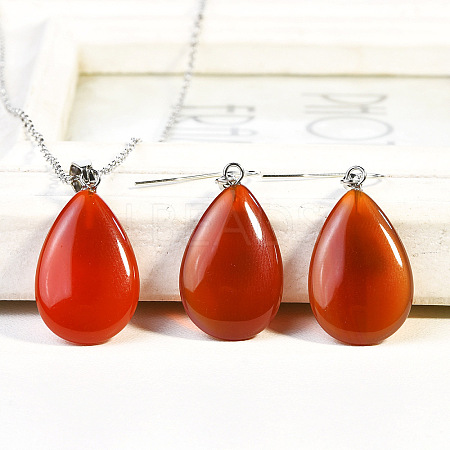 Teardrop Natural Carnelian Pendant Necklaces & Dangle Earrings Sets FS-WGAC060-05-1