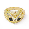 Cubic Zirconia Owl Open Cuff Rings RJEW-P079-01G-02-2