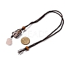 Natural Rose Quartz Macrame Pouch Pendant Nylon Cord Adjustable Necklaces NJEW-JN05345-02-3