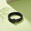 2Pcs 2 Style Synthetic Hematite & Black Stone & Natural Obsidian Stretch Bracelets Set with Cubic Zirconia Skull BJEW-JB08120-3