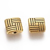 Tibetan Style Alloy Square Carved Stripes Beads TIBEB-5602-AG-LF-2