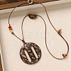Natural Coconut Pendant Adjustable Leather Cord Long Necklaces with Wood Beads WGC33B1-04-1