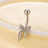 Brass Pave Clear Cubic Zirconia Curved Barbell Bowknot Belly Rings LS-AJEW-L099-01B-P-1