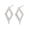 Brass Micro Pave Clear Cubic Zirconia Rhombus Stud Earring Findings KK-Z133-02P-03-1