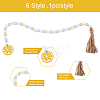 Crafans 6Pcs 6 Style Wood & Fringed Beaded Pendant Decoration HJEW-CF0001-15-11