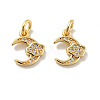 Moon with Cloud Brass Micro Pave Clear Cubic Zirconia Charms KK-G425-18G-1