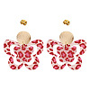 Brass Printing Acrylic Butterfly Dangle Stud Earrings EJEW-TA00674-1