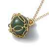 Natural Green Aventurine Round Pendant Necklaces NJEW-JN04565-02-2