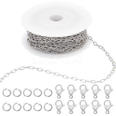 10M 304 Stainless Steel Paperclip Chains wih 50Pcs Open Jump Rings with 20Pcs  Lobster Claw Clasps FIND-SC0012-56B-1