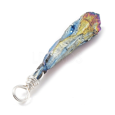 Electroplated Raw Rough Natural Quartz Crystal Copper Wire Wrapped Pendants PALLOY-JF02411-02-1