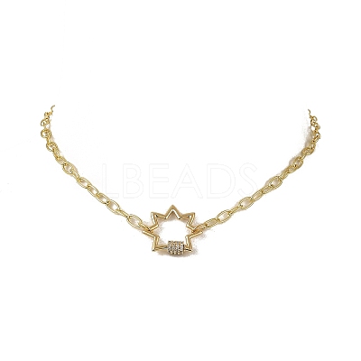 Brass Paperclip Chain Necklaces with Star Brass Micro Pave Clear Cubic Zirconia Screw Carabiner Lock Charms NJEW-JN06411-1