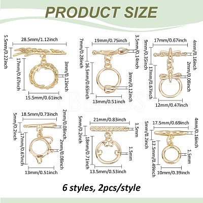 12Pcs 6 Styles Brass Toggle Clasps KK-PH0011-40G-1