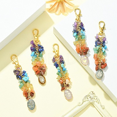 Chakra Gemstone Chips Pendant Decorations HJEW-JM01201-1