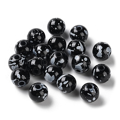 Printed Opaque Acrylic Round Beads ACRP-P001-01B-02-1