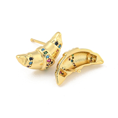 Rack Plating Brass Micro Pave Cubic Zirconia Stud Earring EJEW-C102-15G-02-1