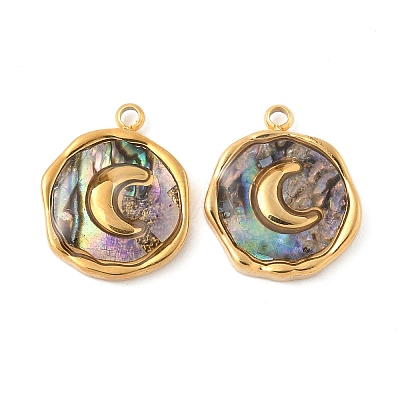 304 Stainless Steel Pave Natural Paua Shell Pendants STAS-F319-02A-G01-1
