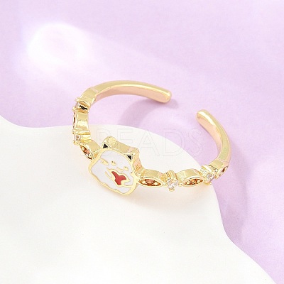 Brass Micro Pave Cubic Zirconia Enamel Cuff Open Rings CU-CBACDF6-04G-1