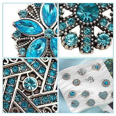 20Pcs Alloy Rhinestone Snap Button BUTT-GO0001-03B-1