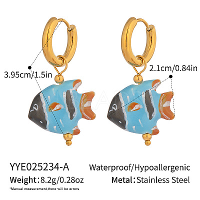 Stainless Steel Ceramic Fish Hoop Earrings OI2798-1-1