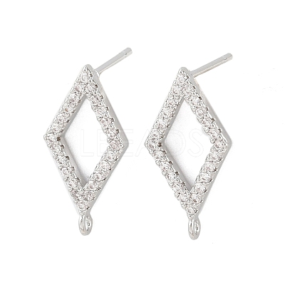 Brass Micro Pave Clear Cubic Zirconia Rhombus Stud Earring Findings KK-Z133-02P-03-1