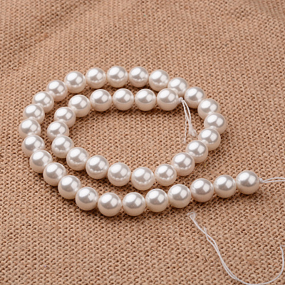 Polished Round Grade A Shell Pearl Bead Strands BSHE-M027-10mm-28-1
