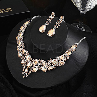 Teardrop Alloy Rhinestone Pendant Necklaces & Stud Dangle Earrings Sets WGA4CA9-10-1