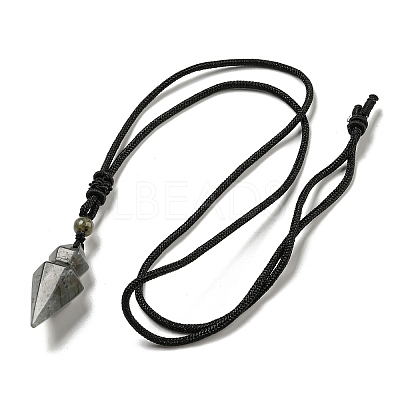Natural Labradorite Conical Pendulum Pendant Necklace with Nylon Cord for Women NJEW-B106-01F-1