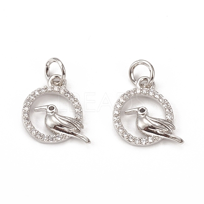 Brass Micro Pave Cubic Zirconia Bird Charms KK-E068-VB315-1