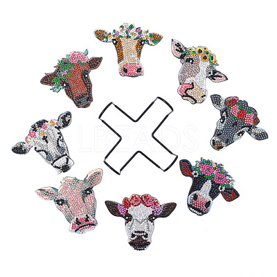 DIY 8Pcs Cow Coasters Diamond Art Painting Kit with Holder PW-WGDE775-01-1