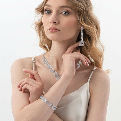 1 Bag Rhombus & Square Crystal Rhinestone Stud Earrings & Chain Necklaces & Bracelets SJEW-UN0001-26-1