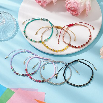 7Pcs Natural Gemstone Braided Beaded Bracelets BJEW-JB11420-1