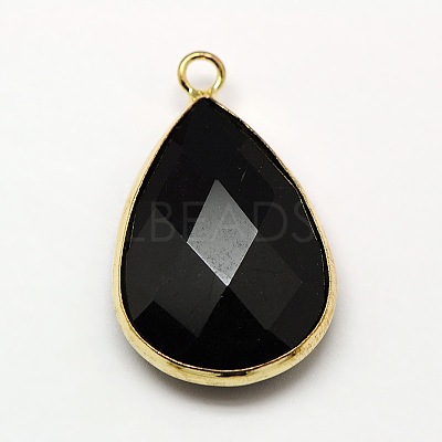 Golden Tone Brass Glass Teardrop Pendants GLAA-M006-A-12G-1