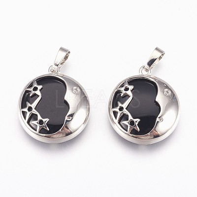 Natural Black Agate Pendants G-P378-B03-1