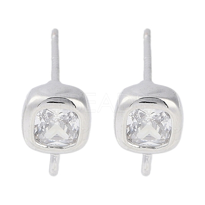 Brass Pave Clear Cubic Zirconia Stud Earring Findings KK-F875-01P-1