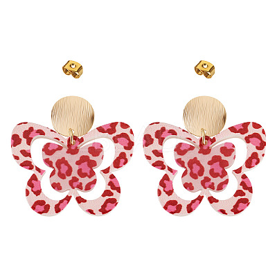 Brass Printing Acrylic Butterfly Dangle Stud Earrings EJEW-TA00674-1
