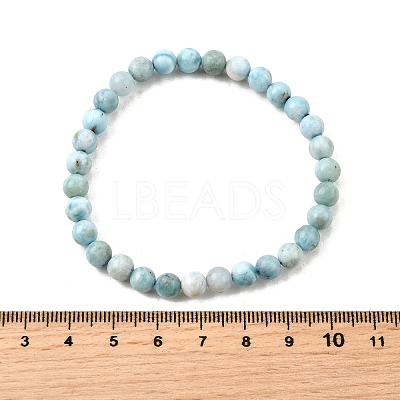 Natural Larimar/Pectolite Round Beaded Stretch Bracelet BJEW-A120-01A-1