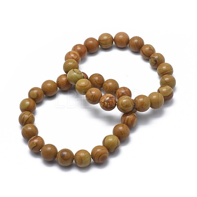 Natural Wood Lace Stone Bead Stretch Bracelets BJEW-K212-B-041-1