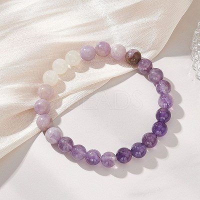8.5MM Round Natural Amethyst & White Moonstone & Lavender Amethyst Stretch Beaded Bracelets BJEW-JB12986-01-1